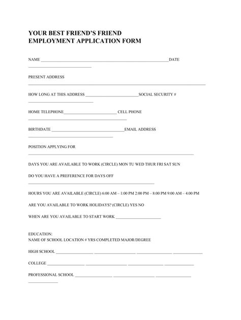 Blank Best Friend Application Form 